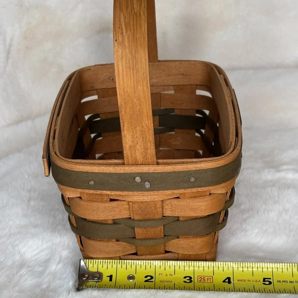 Longaberger Small Vintage 1987 Christmas Mistletoe Basket With Green Stripes